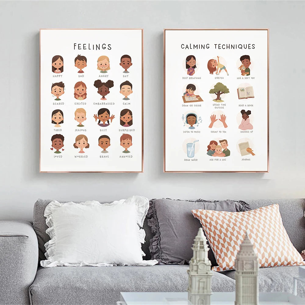Feelings Poster Calming Techniques Calming Corner Emotion wall art cartoon print child cute canvas painting nursery home decor