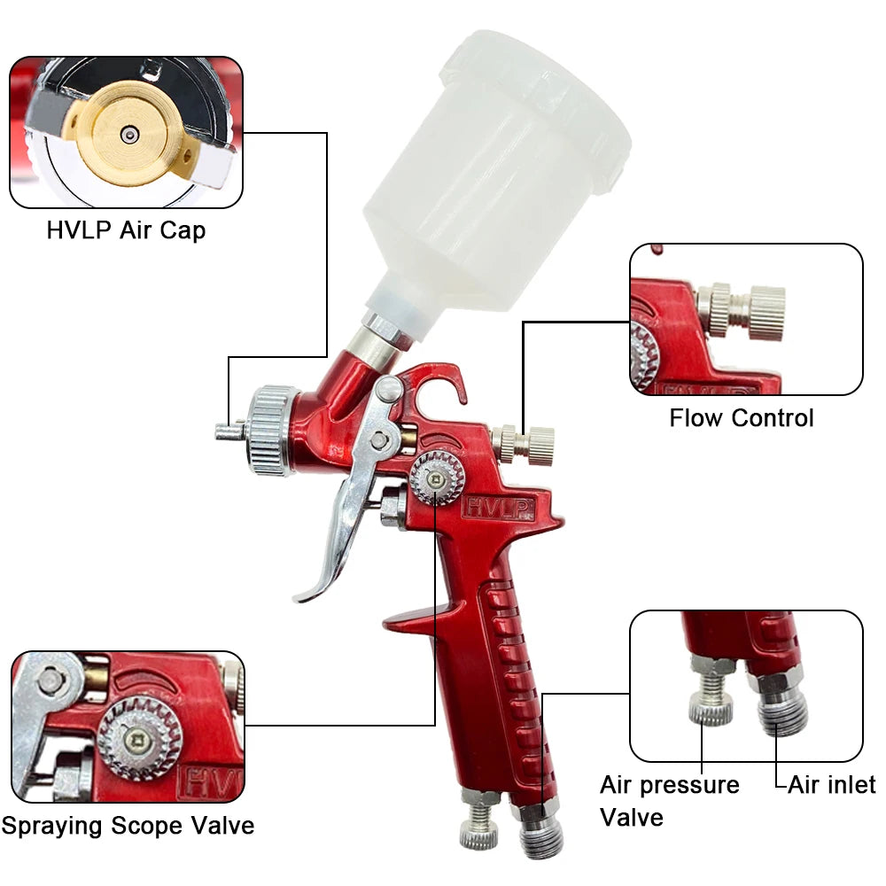 H-2000 HVLP Spray Gun 0.8/1.0mm Nozzle Mini Air Paint Spray Guns Airbrush For Painting Car Aerograph